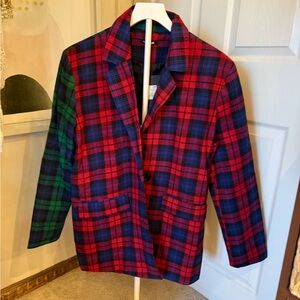 Fashion Nova Red, Navy & Green Plaid Single-Button Blazer